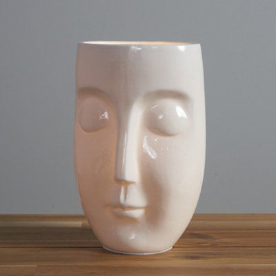 ValueLights White Bone China Sculpted Face Design Table Lamp