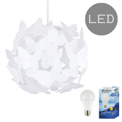 ValueLights White Ceiling Pendant Shade and E27 GLS LED 6W Warm White 3000K Bulb