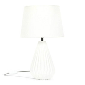 ValueLights White Ceramic Light Up Base Bedside Table Lamp with a Fabric Lampshade - Bulb Included