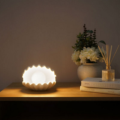 ValueLights White Ceramic Shell Shaped Clam Pearl Bedside Table Lamp Bedroom Light - Bulb Included