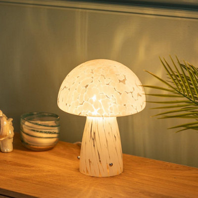 ValueLights White Confetti Glass Mushroom Table Lamp with Tapered Lampshade - Bulb Included