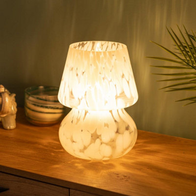 ValueLights White Confetti Glass Table Lamp Tapered Lampshade Bedside Light - Bulb Included