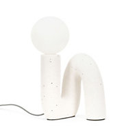 ValueLights White Curl Arch Ceramic Bedside Table Lamp with Globe Glass Lampshade - Bulb Included