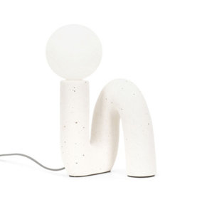ValueLights White Curl Arch Ceramic Bedside Table Lamp with Globe Glass Lampshade - Bulb Included