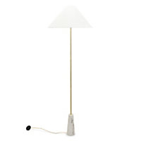 ValueLights White Marble Base Floor Lamp with a Linen Tapered Lampshade - Bulb Included