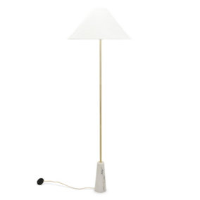 ValueLights White Marble Base Floor Lamp with a Linen Tapered Lampshade