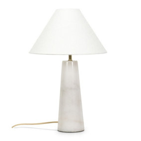ValueLights White Marble Bedside Table Lamp with a Linen Tapered Lampshade - Bulb Included