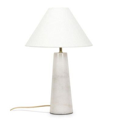 ValueLights White Marble Bedside Table Lamp with a Linen Tapered Lampshade