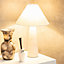 ValueLights White Marble Bedside Table Lamp with a Linen Tapered Lampshade