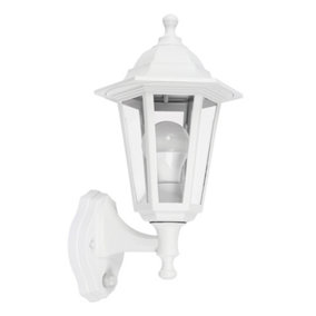 ValueLights White Outdoor Garden Wired Security PIR Motion Sensor Lantern Wall Light