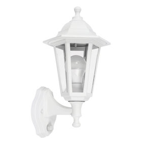 ValueLights White Outdoor Security IP44 Rated Wall Light Lantern With PIR Motion Detector Sensor And 15w LED GLS Bulb Cool White