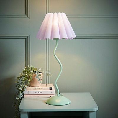 ValueLights Wiggle Lilac Pleated Scallop Lamp Shade Moss Green Metal Table Lamp and LED Bulb