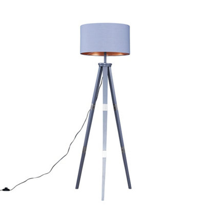 ValueLights Willow Large Modern Grey Wood and Metal Tripod Design Floor Lamp with Grey Copper Shade