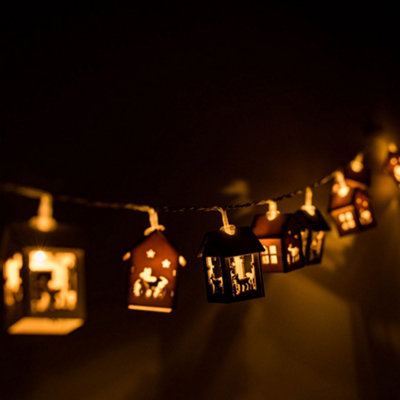 ValueLights Wooden Houses White Indoor String Lights