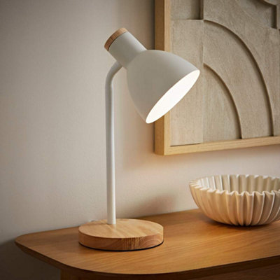 ValueLights Woody White Metal Dome Shade Wooden Base Desk Task