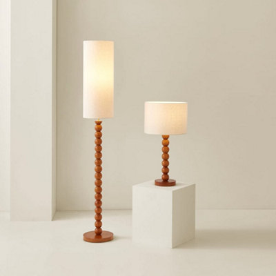 ValueLights | Wyatt Natural Linen Tall Lamp Shade Walnut Wood Bobbin Floor Lamp | Floor Lamps, Home Décor & Improvement Essential