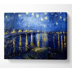 Van Gogh Starry Night Over The Rhone Blue Canvas Print Wall Art - Medium 20 x 32 Inches