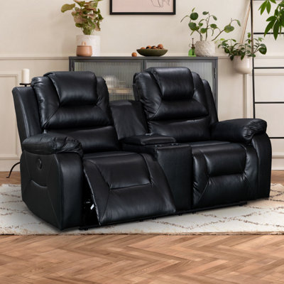 Vancouver 2 Seater Electric Recliner Sofa in Black Leather Aire