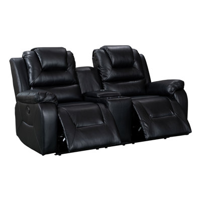 Vancouver 2 Seater Electric Recliner Sofa in Black Leather Aire