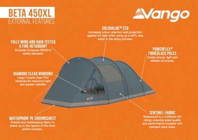 Vango Beta 450XL 4-Man, 3-Pole Tunnel Tent - Mineral Green