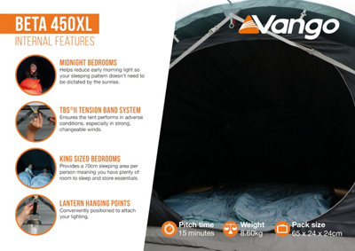 Vango Beta 450XL 4-Man, 3-Pole Tunnel Tent - Mineral Green