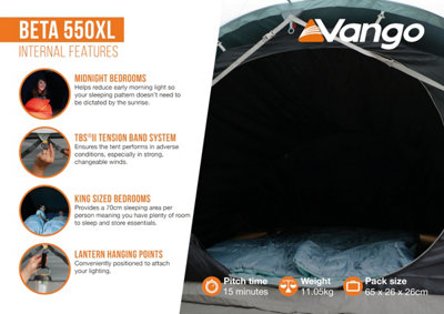 Vango Beta 550XL 5-Man, 3-Pole Tunnel Tent - Mineral Green