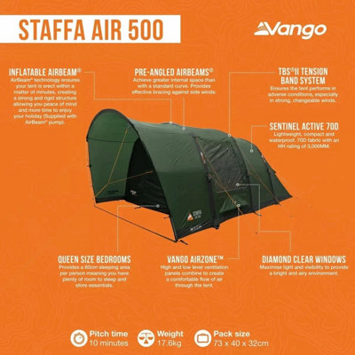 Vango Staffa Air 500 Inflatable Tent 5-Person, Quick-Pitch Technology ...