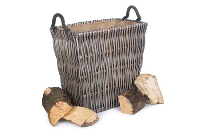 Vanilla Leisure Large Grey Rectangular Log Basket Hessian Lined