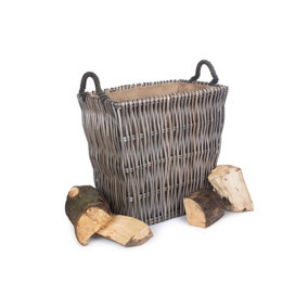 Vanilla Leisure Large Grey Rectangular Log Basket Hessian Lined