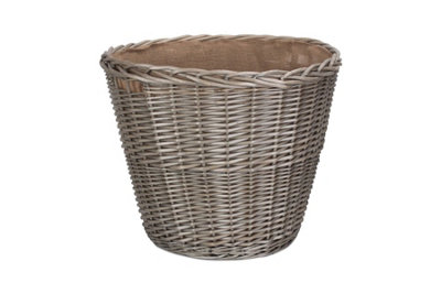 Vanilla Leisure Tapered Round Grey Lined Log Basket with integral handles and Hessian lining