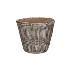 Vanilla Leisure Tapered Round Grey Lined Log Basket with integral handles and Hessian lining