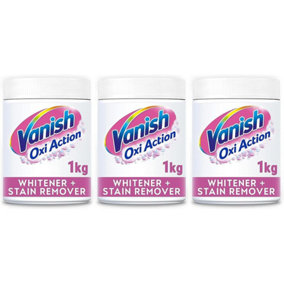 Vanish Fabric Stain Remover, Oxi Action Powder Crystal Whites, 1 kg(white tub) (Pack of 3)