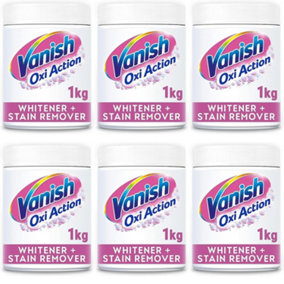 Vanish Fabric Stain Remover, Oxi Action Powder Crystal Whites, 1 kg(white tub) (Pack of 6)