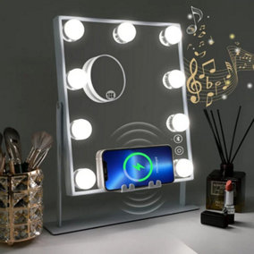 VANITII GLOBAL Bluetooth Hollywood Vanity Makeup Mirror with Lights Rotating 9 LED Make Up Mirror with Wireless Charging