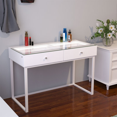 VANITII GLOBAL Dressing Table with 2 Drawers and Lights Hollywood Makeup Vanity Desk