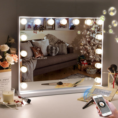 VANITII GLOBAL Hollywood Bluetooth Vanity Makeup Mirror with Lights 15 LED Standing Mirror Wall