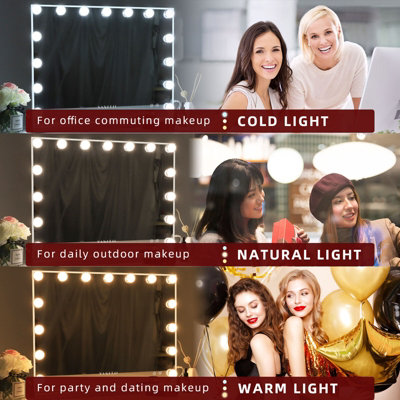 VANITII GLOBAL Hollywood Bluetooth Vanity Makeup Mirror with Lights 15 LED Standing Mirror Wall