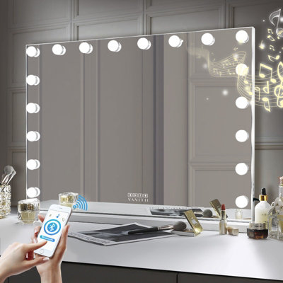 VANITII GLOBAL Hollywood Bluetooth Vanity Makeup Mirror with Lights 18 LED Tabletop Wall