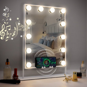 VANITII GLOBAL Hollywood Mirror with Lights Bluetooth and Wireless Charger Vanity Mirror 12 LED Light Up 360 Rotation