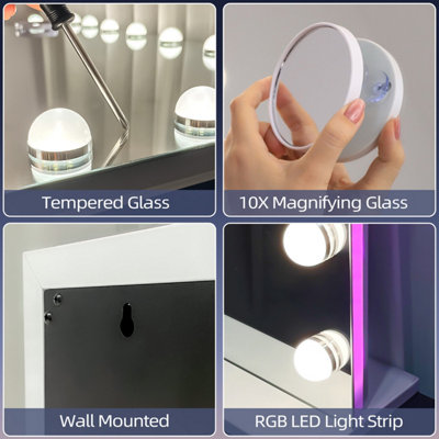 Tempered Glass Hollywood Vanity Mirror:RGB Led Light