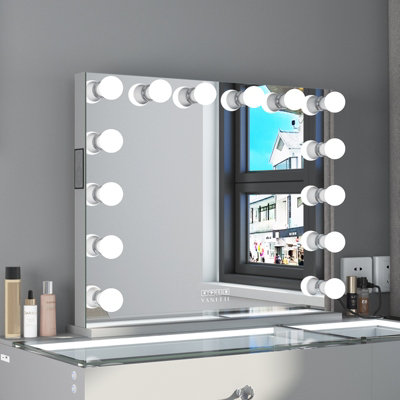 VANITII GLOBAL Hollywood Vanity Music Mirror with 14 LED Lights 80x65CM