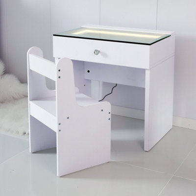 VANITII GLOBAL Kids Dressing Table with Stool Hollywood Vanity Desk with Lights and Drawer