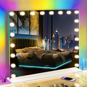 VANITII GLOBAL Large Hollywood Vanity Mirror with Lights 20 Bulbs RGB Backlit Tabletop Wall