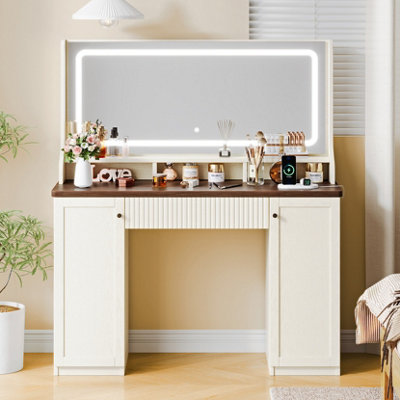 Vanity Desk with Large Mirror and Lights, Drawers, Storage Cabinets ...
