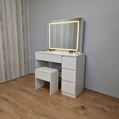 Vanity Fantasy Dressing Table with Drawers LED Mirror and Stool