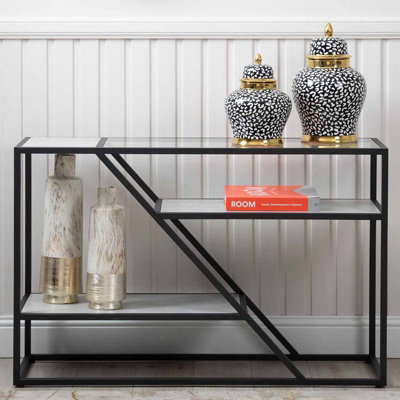 Vanity Living 120cm Console Table for Living Room Furniture, 3 Tier Metal Hallway Table in Black Finish