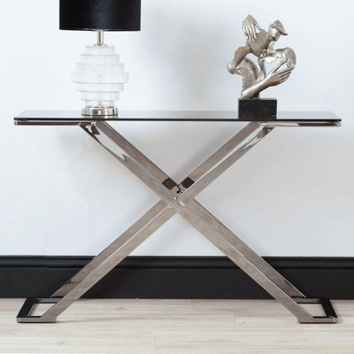 Vanity Living 120cm Metal Console Table for Living Room Furniture, Modern Glass Top Hallway Table, Entrance Table
