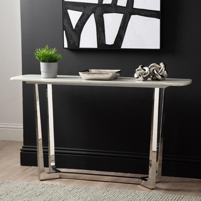 Vanity Living 140cm Marble Top Console Table for Living Room Furniture, Hallway Table with Metal Base