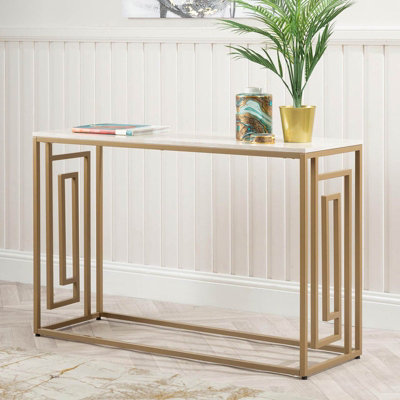 Vanity Living Wood Top Console Table for Living Room Furniture, Metal Hallway Table