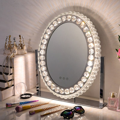 Vanity Makeup Mirror with Lights Large Oval Crystal Lighted Mirror for Bedroom